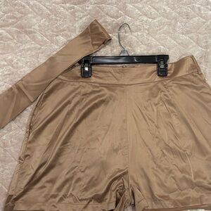 Pink Lily Satin Tan Shorts